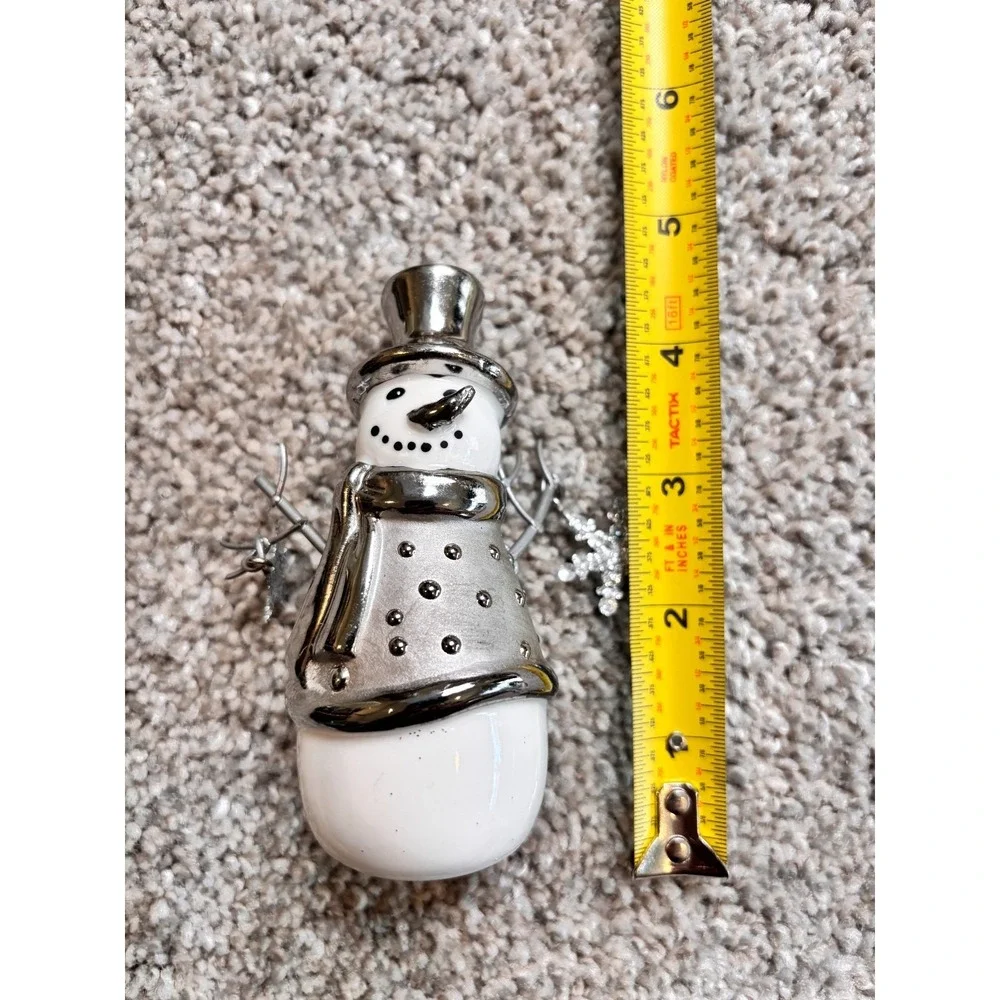 Pier 1 Snowman Figurine Silver White Glitter Star Snowflake Christmas Decor Noel